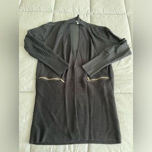 Black Magaschoni Cardigan with Gold Zipper Pockets